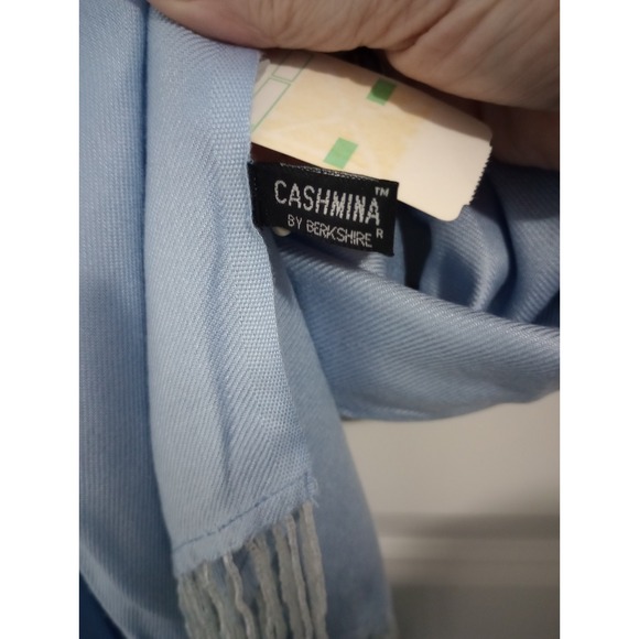 Cashmina by Berkshire R Light Blue Rayon Scarf 20x76 Fringed Wrap - Picture 3 of 4